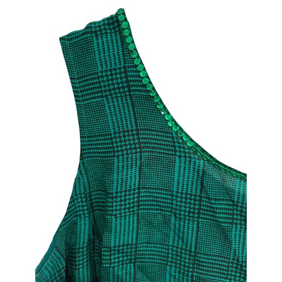 Diane Gilman Green Plaid Silk Sleeveless Tank Top with Sequins SZ Medium - Picture 4 of 8